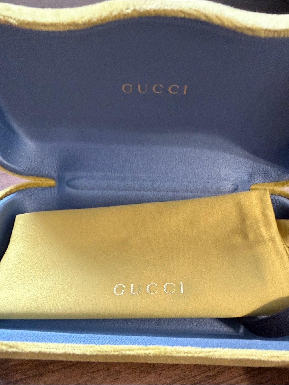 Gucci Yellow and Light Blue Sunglasses Case Set